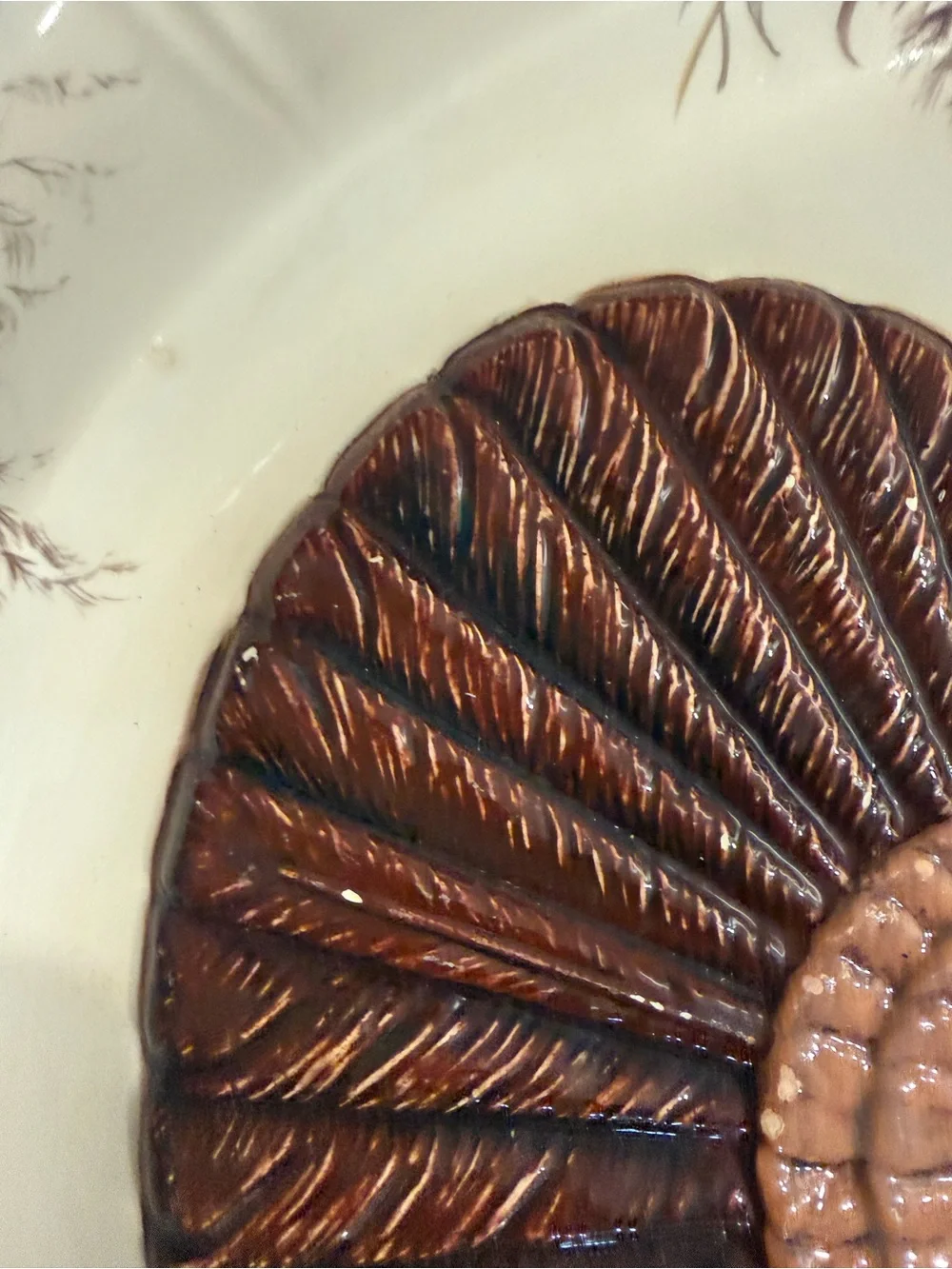 Ceramic Turkey Platter - Brown & Cream Decorative Serving Plate